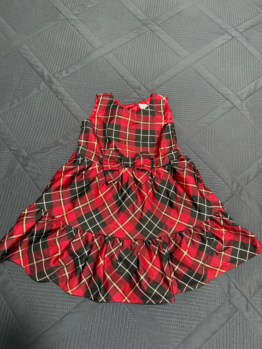 The Children's Place Red and Black Plaid Holiday Dress with Bow